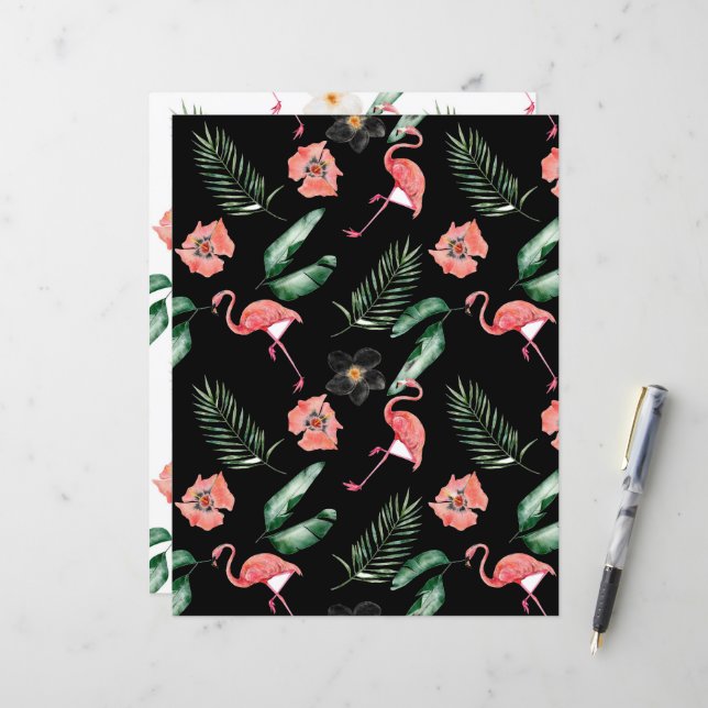 Tropische Blume und Flamingos Scrapbook Paper (Vorderseite/Rückseite Beispiel)