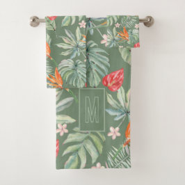 Tropische Blume und Foliage Fantasy mit Monogramm Badhandtuch Set