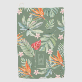 Tropische Blume und Foliage Fantasy mit Monogramm Golfhandtuch
