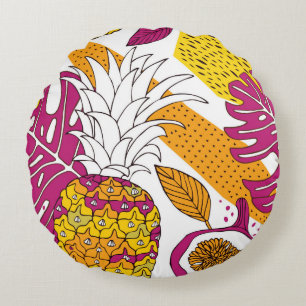 Tropische Blume und Früchte, heller, exotischer Dr Rundes Kissen