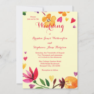 Tropische Blume und Herz-Hochzeiten Einladung