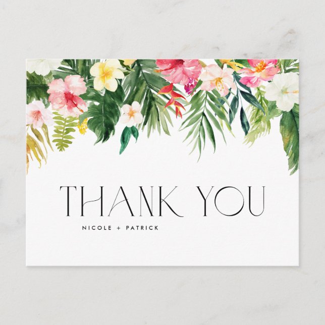 Tropische Blume und Hochzeit im Grünen Vielen Dank Postkarte (Vorderseite)