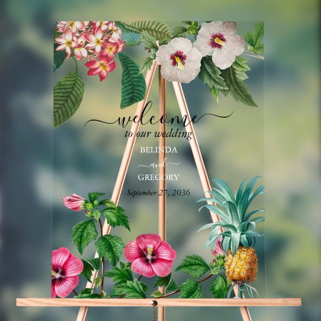 Tropische Blume und Hochzeiten im Grünen Acrylschild (Neutral)