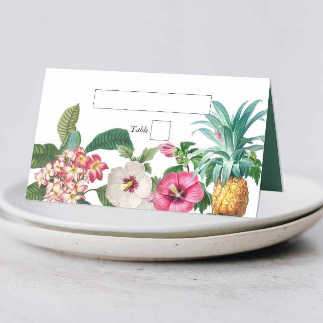 Tropische Blume und Hochzeiten im Grünen Platzkarte (Tropical Watercolor Flowers & Greenery Wedding Place Card)