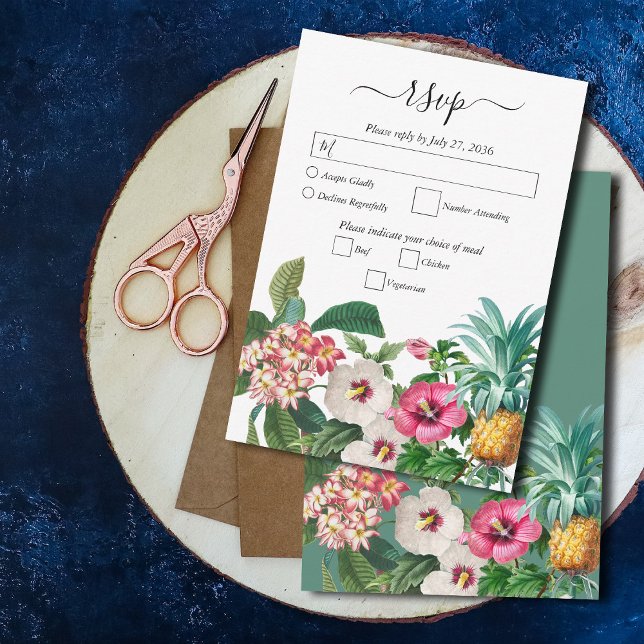 Tropische Blume und Hochzeiten im Grünen RSVP Karte (Tropical Watercolor Flowers & Greenery Wedding RSVP Card)