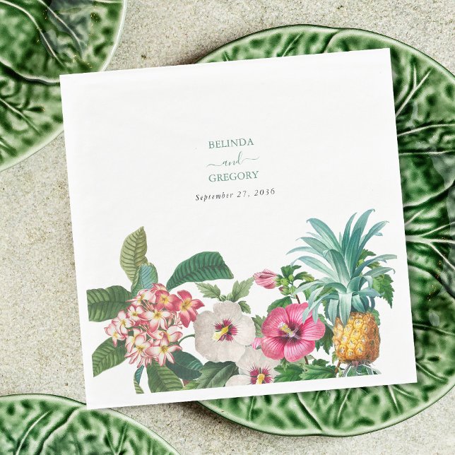 Tropische Blume und Hochzeiten im Grünen Serviette (Tropical Watercolor Flowers & Greenery Wedding Napkins)