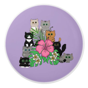 Tropische Blume und Kawaii-Katzen Keramikknauf