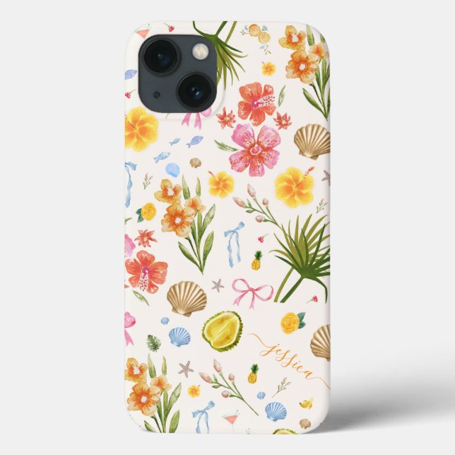 Tropische Blume und Muscheln an der Küste Case-Mate iPhone Hülle (Rückseite)