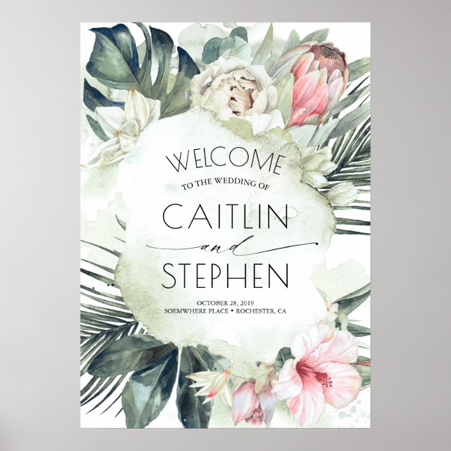 Tropische Blume und Palm Blätter Beach Wedding Poster (Vorne)