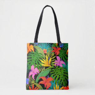 Tropische Blume und Palmen Blätter Hawaiisch Tasche