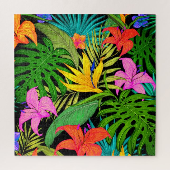 Tropische Blume und Palmenblatt Hawaiisch bunt (Vertikal)