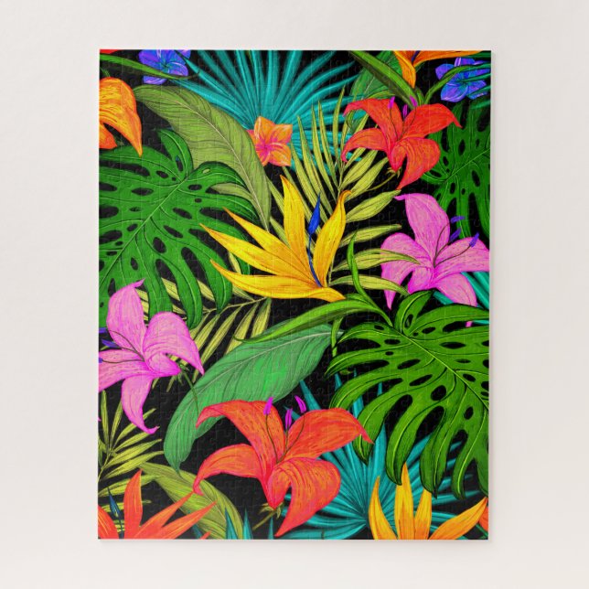 Tropische Blume und Palmenblatt Hawaiisch bunt (Vertikal)