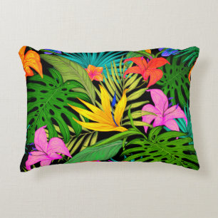 Tropische Blume und Palmenblatt Hawaiisch bunt Dekokissen