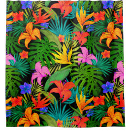 Tropische Blume und Palmenblatt Hawaiisch bunt Duschvorhang