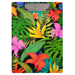Tropische Blume und Palmenblatt Hawaiisch bunt Klemmbrett