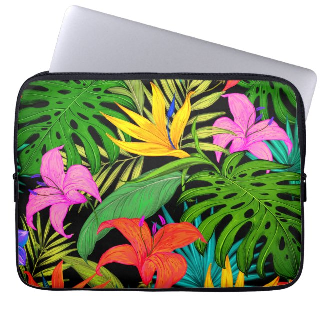 Tropische Blume und Palmenblatt Hawaiisch bunt Laptopschutzhülle (Vorderseite)