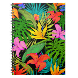 Tropische Blume und Palmenblatt Hawaiisch bunt Notizblock
