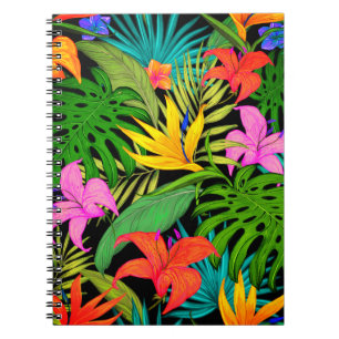 Tropische Blume und Palmenblatt Hawaiisch bunt Notizblock