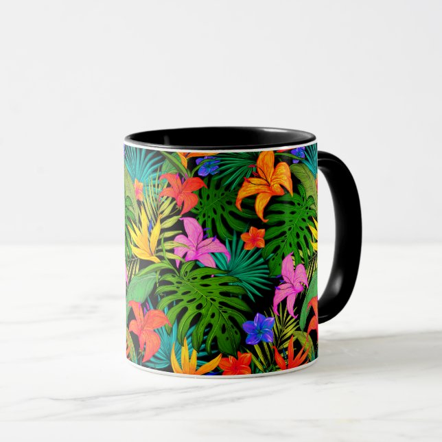 Tropische Blume und Palmenblatt Hawaiisch bunt Tasse (VorderseiteRechts)