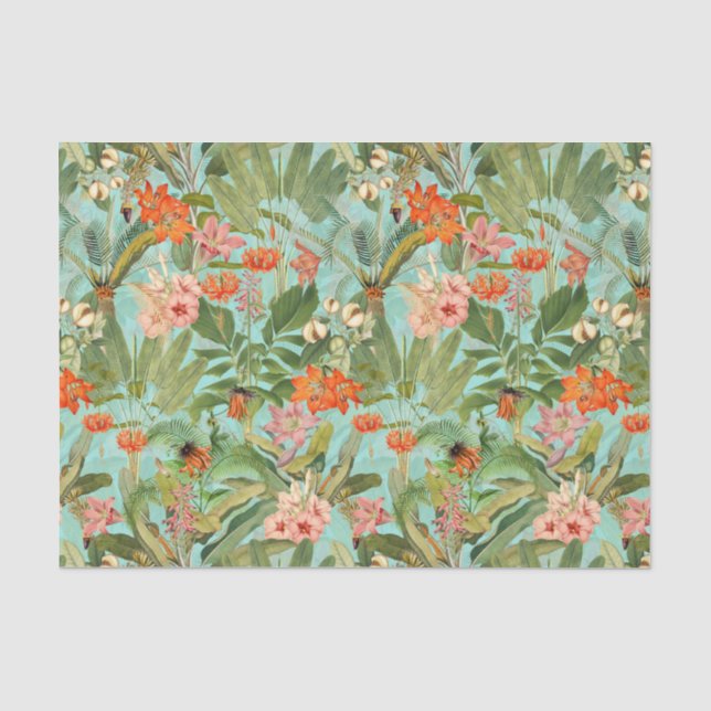Tropische Blume- und Palmenblätterpapier Seidenpapier (Vorderseite)