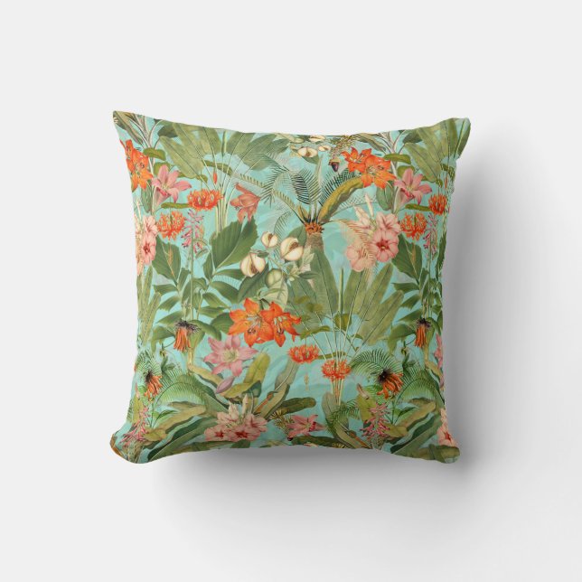 Tropische Blume und Palmenhain Kissen (Vorderseite)