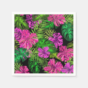 Tropische Blume und Pflanze in Schwarz Serviette