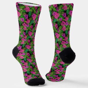 Tropische Blume und Pflanze in Schwarz Socken