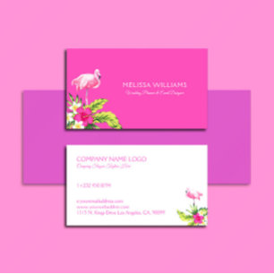 Tropische Blume und rosa Flamingo Rosa und Weiß Visitenkarte