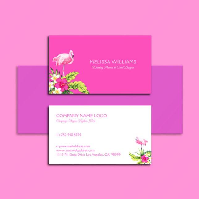 Tropische Blume und rosa Flamingo Rosa und Weiß Visitenkarte (Von Creator hochgeladen)
