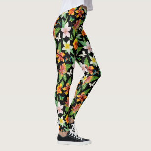 Tropische Blume und Schmetterlinge Leggings