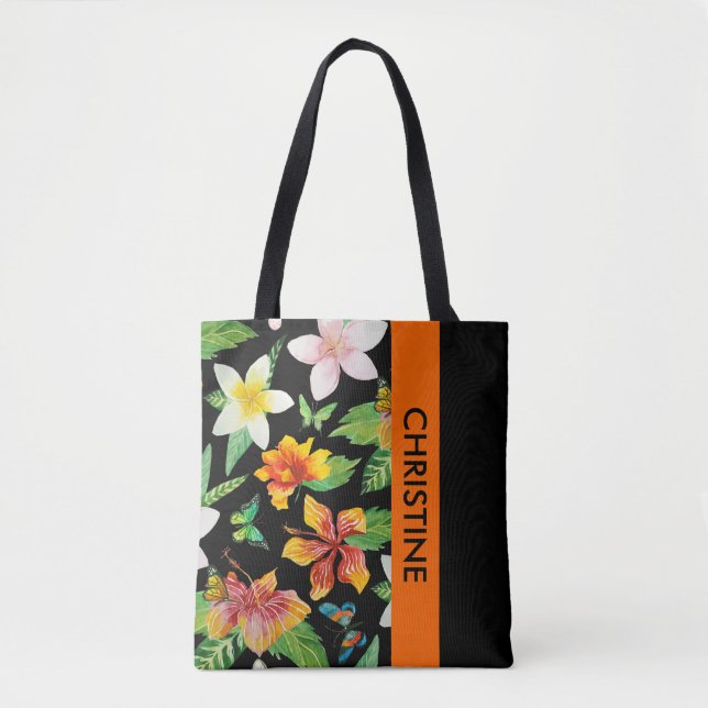 Tropische Blume und Schmetterlinge Tasche (Vorderseite)
