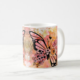 Tropische Blume und Schmetterlingskunst - Lebhafte Kaffeetasse