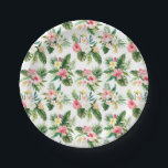 Tropische Blume und Vegetationsmuster Pappteller<br><div class="desc">Fügen Sie Ihrem Tisch einen tropischen Akzent mit diesen sommerlichen Tellern. Es zeichnet sich durch ein Aquarellmuster aus: Hibiskus,  Plumeria,  Blätter aus Palmen und Bananen-Blätter. Diese tropischen Teller sind ideal für Sommergeburtstage,  Babyduschen und vieles mehr. Matching-Elemente sind verfügbar.</div>