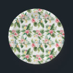 Tropische Blume und Vegetationsmuster Pappteller<br><div class="desc">Fügen Sie Ihrem Tisch einen tropischen Akzent mit diesen sommerlichen Tellern. Es zeichnet sich durch ein Aquarellmuster aus: Hibiskus,  Plumeria,  Blätter aus Palmen und Bananen-Blätter. Diese tropischen Teller sind ideal für Sommergeburtstage,  Babyduschen und vieles mehr. Matching-Elemente sind verfügbar.</div>