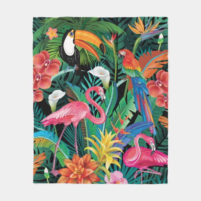 Tropische Blume und Vögel Fleecedecke (Vorderseite)