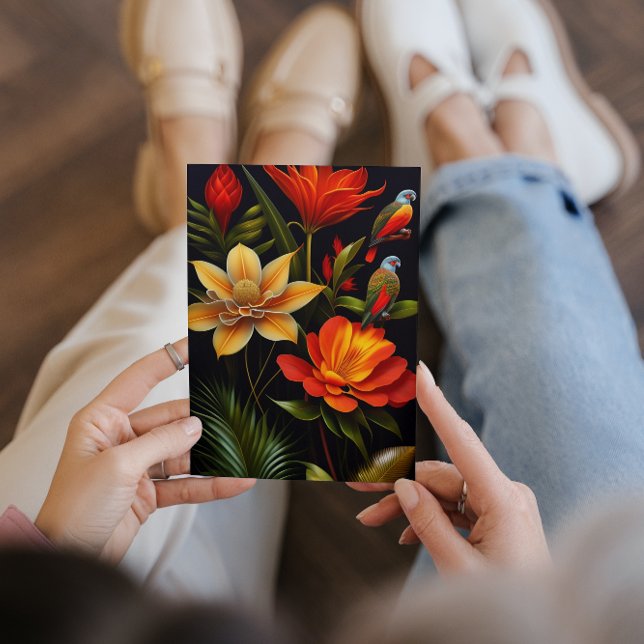 Tropische Blume und Vögel | Modernes Haeckel Karte (Von Creator hochgeladen)