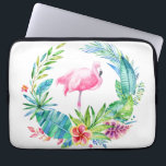 Tropische Blume Wreath & Pink Flamingo Laptopschutzhülle<br><div class="desc">Farbenfrohe Aquarelle illustrieren tropische Blume Kranz und rosa Flamingo. Weißer, anpassbarer Hintergrund.</div>