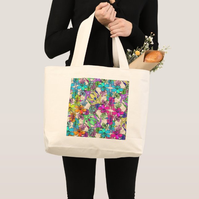 Tropische Blume Zickzack natürliche Tasche (Vorderseite (Produkt))