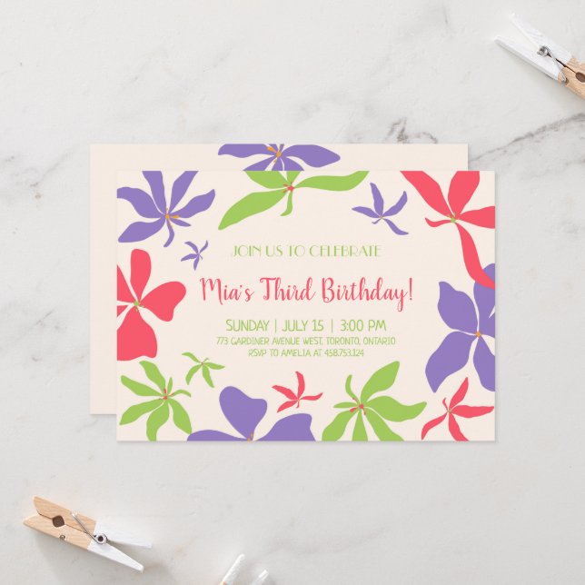 Tropische Blume zum Geburtstag Einladung (Vorderseite/Rückseite Beispiel)