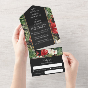 Tropische Blumen - Alles in Einem Hochzeitseinladu All In One Einladung