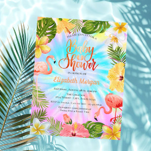 Tropische Blumen Blätter Flamingos Baby Shower Einladung