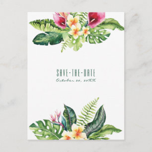 Tropische Blumen Blätter Floral Chic Heiratsankünd Ankündigungspostkarte