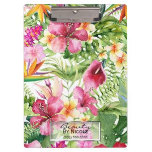 Tropische Blumen & Blätter Hawaiianische Florale A Klemmbrett