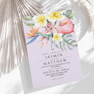 Tropische Blumen Botanische Lila Hochzeit  Einladung