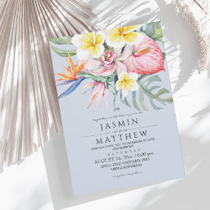Tropische Blumen Botanische Navy Blau Hochzeit Einladung