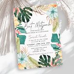 Tropische Blumen & Botanische Pflanzen Bat Mitzvah Einladung<br><div class="desc">Diese elegante Bat-Mitzvah-Einladung zeigt einen weißen Hintergrund mit tropischen Blumen wie Hibiskus und Blättern in Aquarell. Die Rückseite zeigt einen hellbeigen Hintergrund mit tropischen Blumenelementen. Personalisieren Sie es für Ihre Bedürfnisse. Sie finden passende Produkte in meinem Shop.</div>