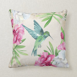 Tropische Blumen, die Kolibri fliegen Kissen