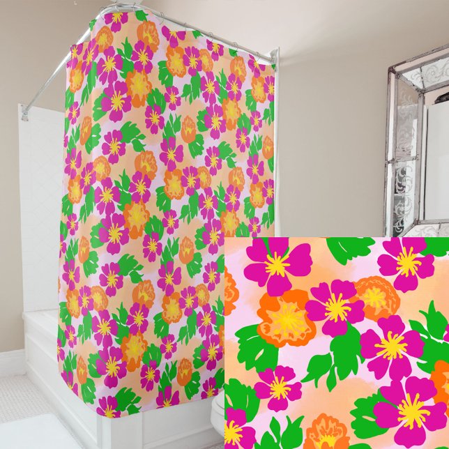 Tropische Blumen hell und bunt Duschvorhang (Von Creator hochgeladen)