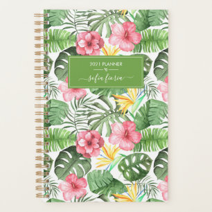 Tropische Blumen Hibiskus Elegante Schrift Name 20 Planer