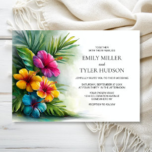 Tropische Blumen Hochzeit mit Grün Einladung